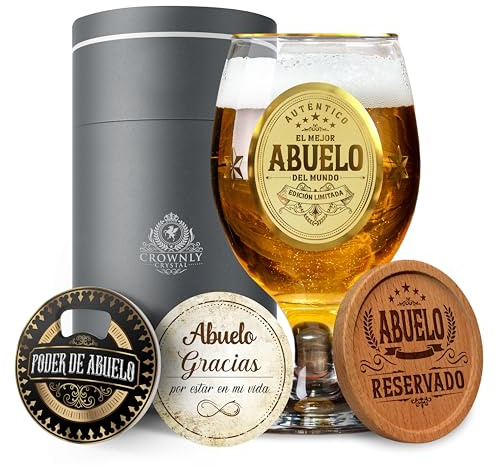 CROWNLY CRYSTAL® Copa De Cerveza Personalizada - Regalo Para Abuelo, Cumpleaños, Aniversario - Regalos Originales Para Hombre
