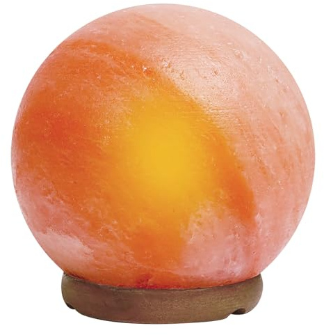 IlGruppone Lampada di Sale Himalayano Originale Naturale Realizzata A Mano con Base in Legno di Acacia Pezzo Unico Prodotto Certificato con Spina Europea - Ball15x17Cm-3Kg