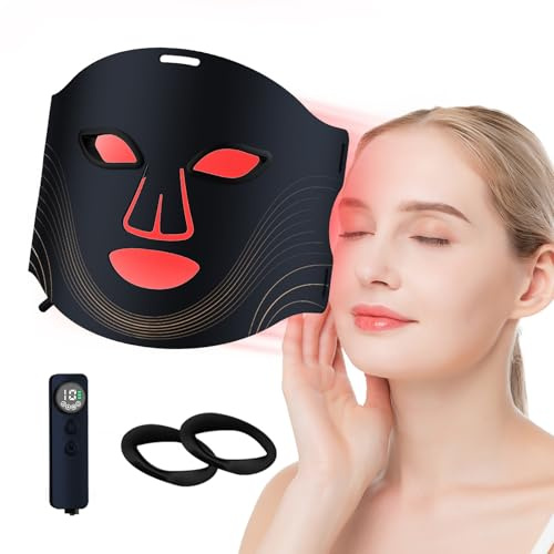 LED Face Mask with 4 Modes & Remote Control - 850nm Near-Infrared Red Light Therapy Mask, 180 LED Beads, Timing Function for Home Skincare