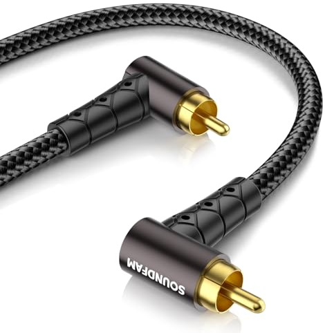 SOUNDFAM Dubbel 90 graders RCA subwoofer kabel, högervinklad digital ljudkoaxialkabel [24K förgyllda plugg] för hemmabio, subwoofer, TV (dubbel 90-graders subwoofer-kabel, svart, 2M)