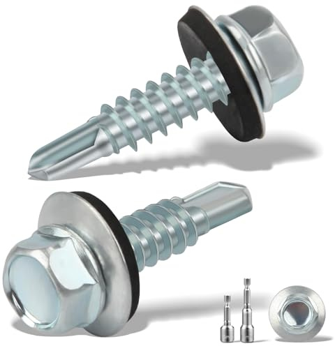 sturiz 50 Piezas Tornillos Autorroscantes 6.3x25MM Tornillos Autotaladrantes Roscachapas con Arandela Tornillos Autoperforantes con 2 Vaso M10 Taladro para Metal Panel Sandwich Tejado Chapas (Plata)