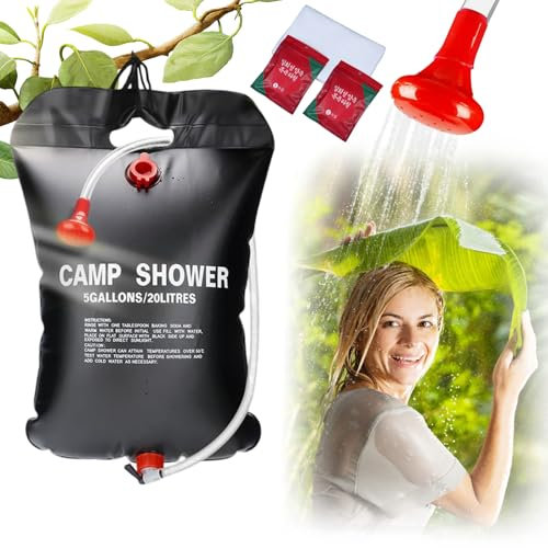 Campingdusche 20L,Solar Dusche Tasche,Solardusche Camping,Campingdusche Solar,Dusche Camping Solar,Mobile Dusche Camping,Tragbare Solar-Wassersack für Garten,Reisedusche mit Duschkopf Schlauch