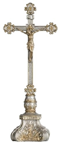 Grace4Joy Kruzifix-Ständer, 45,7 cm, stehendes Kruzifix, katholischer Tisch-Altar-Dekor, handbemaltes Jesuskreuz mit kunstvollem Sockel, antikes Heimdekor