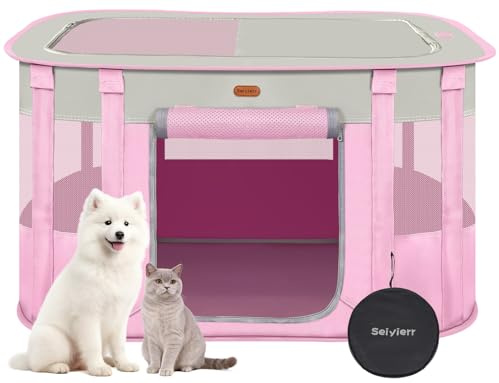 Seiyierr Foldable Pet Playpen - Cat & Puppy Playpen, Travel Dog Crate with Carrying Case, Cat Tent Dog Pen for Outdoor Camping Use