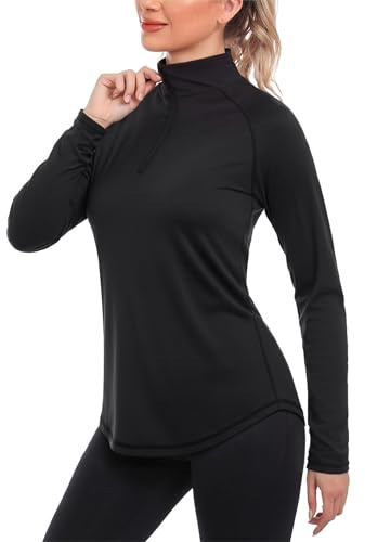 iClosam Sportshirt Langarm Damen Funktionsshirt UPF 50+ Langarmshirt Sport Atmungsaktiv Laufshirt Schnelltrocknend UV Shirt 1/4 Reißverschluss für Yoga Fitness Tennis Golf Wandern XS-3XL