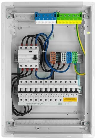 Doktorvolt Sicherungskasten Unterputz 2-reihig 24 Module – Verteilerkasten verdrahtet mit 8x MCB 1x RCCB Saltek Überspannungsschutz VDE geprüft IP40 Hager Verteilerschrank 505x348x98 mm