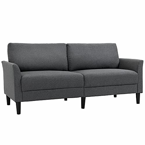 HOMCOM Divano 3 Posti Stile Contemporaneo in Tessuto Effetto Lino, Divanetto da Salotto con Braccioli e Imbottitura Spessa, Sofà con Gambe in Legno di Caucciù per Soggiorno e Ufficio, Grigio Scuro