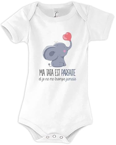 Planetee Body bébé manches courtes Tata Parfaite Elephant 3-6 mois Bébé Humour Cadeau Naissance Anniversaire Noël