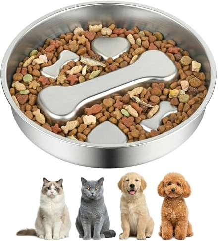 GWEOR Ciotola per Cani Anti-Ingozzamento Forma Osso 22cm Acciaio Inox, Antiscivolo Doppia Faccia, Lavabile in Lavastoviglie per Cani Piccoli e Medi, Dog Bowl