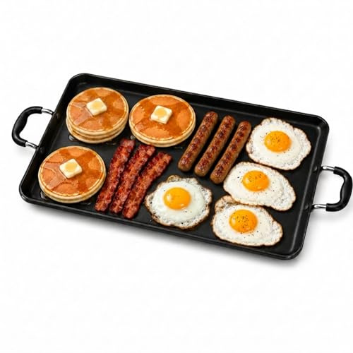 American Dream 19.2 x 11.6 Heavy Duty Double Burner Griddle Pan, Large Flat Griddle for Multi-Scene Use, Non-Toxic, Even Heat Cooking Surface for Pancakes, Roti, Eggs & Grill - 1Pc