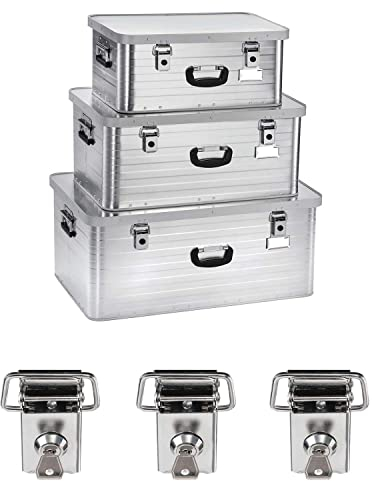 Enders Alubox 47 L + 80 L + 130 L mit 3x Schloss Set - Aluminium Box 1 mm Wandstärke, spritzwasserdicht, stapelbar - Alu Box, Alukiste, Metallbox - verwendbar als Transportbox, Lagerbox, Werkzeugkiste