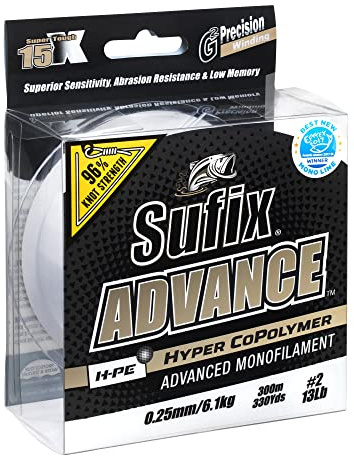 Sufix Advance Monofilament Angelschnur, 0.35 mm, 11.3 kg Zugkraft, 150 Meter, transparent