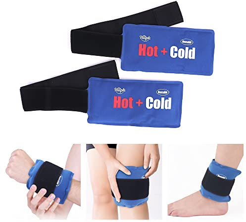 Hilph Gel Kühlakkus Kühlpads für Verletzungen mit Klettverschluss, Kalt & Warm Kompresse Eisbeutel Kühlkompresse Kühlpacks coolpack für Handgelenk, Arm, Knie, Knöchel, Hals, Ellbogen - 2 Stück