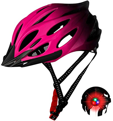 ECOSWAY Casco da bici con luce protetta, super leggero, regolabile per uomini e donne adulti rosa