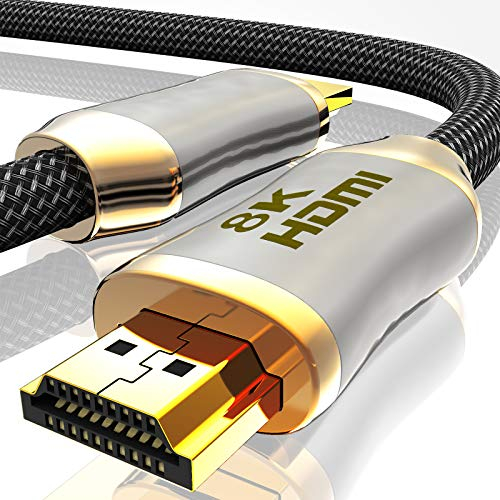 HDMI Kabel 2.1 Glasfaser - 8K 120Hz – 4k 240Hz HDR10+ 3D eARC CEC HDCP 2.3 Optisches Ultra High Speed vergoldete Kontakte Glasfaserkabel mit Zinklegierung Stecker Knickschutz, Schwarz (schwarz, 2M)