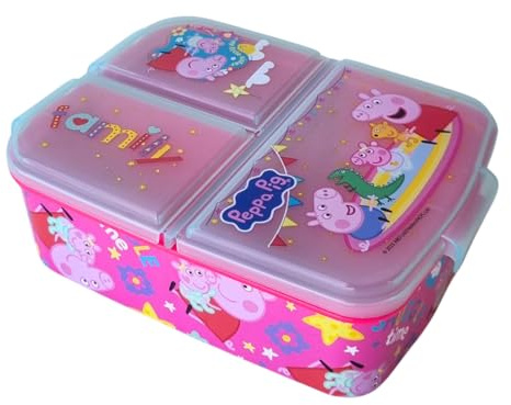 PICOBOX, Peppa Pig, Boite a Gouter Enfant, Peppa et Evie Pig Boite Repas Enfant avec 3 Compartiments, Lunch Box pour l'École, Déjeuners et Goûters, Réutilisable, Facile à Nettoyer, 17 x 14 x 5 cm