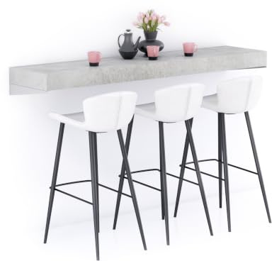 Mobili Fiver, Mensolone Da Bar Evolution 180x40, Grigio Cemento, Tavolo a muro sospeso per Bar e Ristoranti, Cucina, Made in Italy