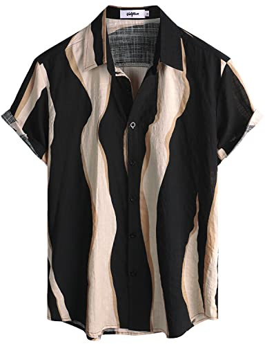 VATPAVE Mens Hawaiian Shirt Short Sleeve Button Down Shirts L BlackCoffee