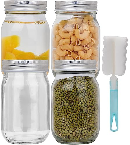 Hisredsun 4Pack 1000ml Wide Mouth Glass Mason Jars with sealed lids, Food Storage jars for Honey, Jam,Beans