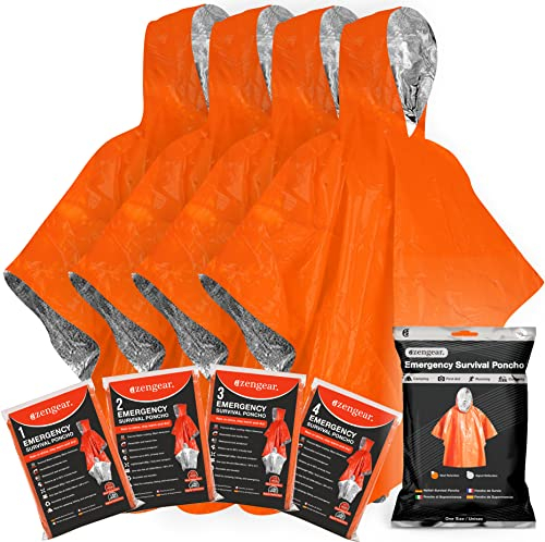 aZengear Notfall-Survival-Poncho (4 Stück) Thermo-Mylar-Folienbeschichtung Decke für Wärmehaltung und Regen | wendbar mit Kapuze | wasserdicht, Winddicht, tragbar, freihändig, Outdoor-Kit
