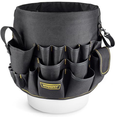 WINHUNT Werkzeugtasche, 58 Taschen Bucket Tool Organizers Ideal für Elektrische Bohrmaschine, Passt 3,5-5 GALLON BUCKET, 43x31cm/16.9x12.2cm, 600D Oxford Tuch, Ideal für Handwerker Elektriker Gärtner