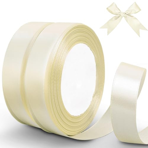BonTiady Nastro di raso color crema 20 mm x 44 m, nastro per confezioni regalo, doppio lato in poliestere, fai-da-te, Natale, progetti di cucito, fiocchi per capelli, decorazioni per compleanni