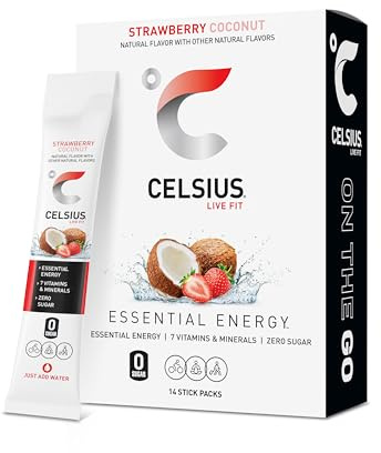 CELSIUS On The Go Strawberry Coconut, Sugar Free Energy Drink Mix (14 Sticks per Pack)