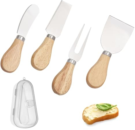 MisFun 5 Pezzi Spalmatore per Burro, Coltelli Formaggio in Acciaio Inossidabile, Coltello da Burro da Colazione, Coltello da Burro con Scatola Gadget da Cucina per Marmellata Burro Formaggio (B)