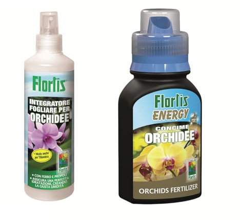 Flortis Kit Benessere Orchidee. Concime orchidee e integratore fogliare. Fertilizzante orchidee. Concime liquido 250g e idratante foglie per una fioritura super e prolungata della tua orchidea 250ml.