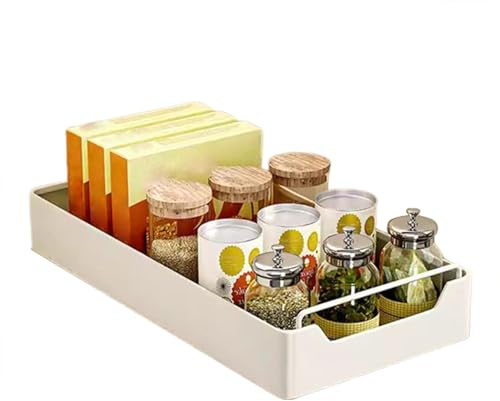 Rurunklee Cajón telescópico, 43 x 20 x 7 cm, cajón extensible para gabinete, organizador de metal con asa, estante de almacenamiento de cocina, cinta adhesiva, cajón para armario, PN1C6ABRJBHR5SPRSC