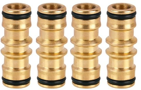 Tesmotor Paquet de 4 Raccords de Tuyau de Jardin en Laiton pour Robinet (Double Connecteur Mâle), Raccord de Tuyauterie Sécurisé pour Extension de Tuyaux de 19 mm (3/4) à 13 mm (1/2)
