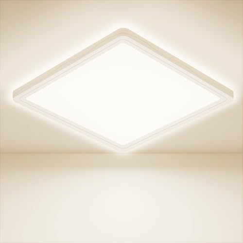 Deckenleuchte LED, Deckenlampe Wohnzimmer 4000K-18W-1600LM, IP44 Wasserfest Modern Schlicht Ultra dünn Lampe für Schlafzimmer, Bad, Flur, Balkon, Küche, Keller - 22cm Quadrat