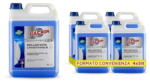 FULCRON Brillantante Lavastoviglie, Additivo Acido Concentrato, Assicura Un'Asciugatura Rapida e Senza Aloni, 4 x 5 L