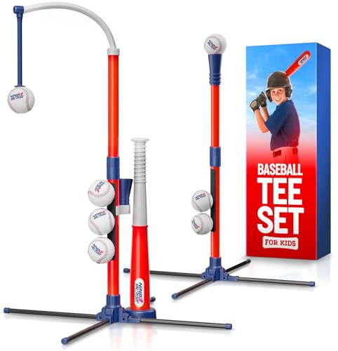 Ninja Blast Tee Ball Set for Kids - 4 Year Old Boy Birthday Gift Baseball Batting Tee- T Ball Set for Toddlers 3-5 4-6 - Toys for Ages 3 4 5 6 Year Old Boy - Toddler Outdoor Toys, Baseball Tee
