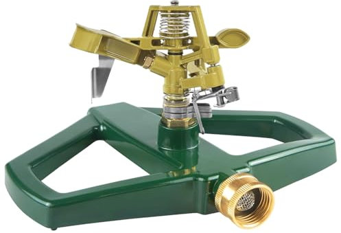 Arroseur de Gazon avec Base métallique, Arroseur de Gazon à Impulsion Fonction Automatique de Rotation à 360° idéale pour l'arrosage de Gazon jusqu'à 540 m² pour Une Grande Couverture de Surface