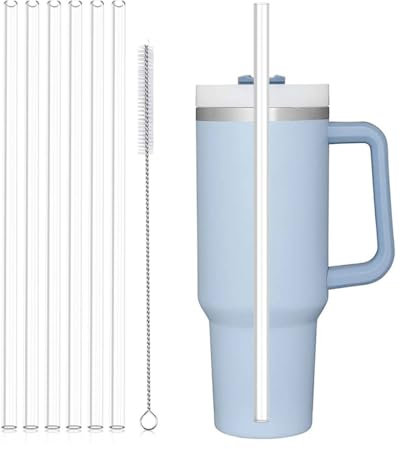 KQOZG 6 Pailles Réutilisables pour Stanley Cup 40/30oz avec 1 Brosse de Nettoyage Tritan (30cm×1cm)