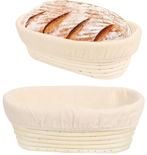 2PCS Bread Proofing Baskets, 10inch Sourdough Oval Proofing Basket, Proofing Bowls with Liners for Bread Making for Professional and Home Bakers (2PCS)
