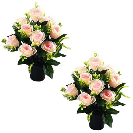 Tmboryuu 2 ramos de rosas artificiales de seda realistas para funeral y conmemorativo
