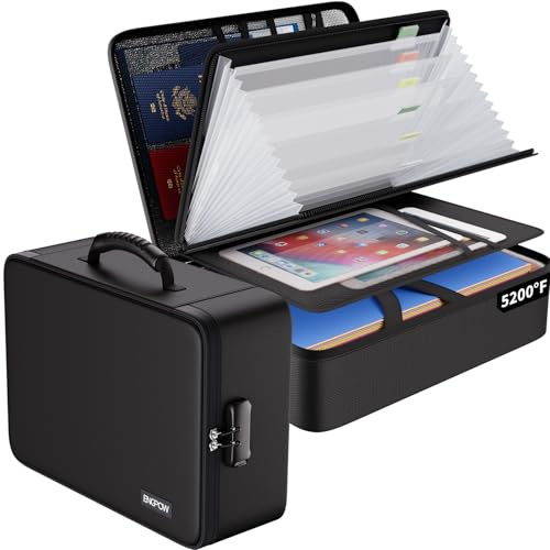 ENGPOW 5200℉ Fireproof Document Box with Lock,7 Pockets Accordion Folder | Multi-Layer,Waterproof Document Bag with lock,File Organiser,Document Safe Storage,for A4 Documents,Passports,Cards