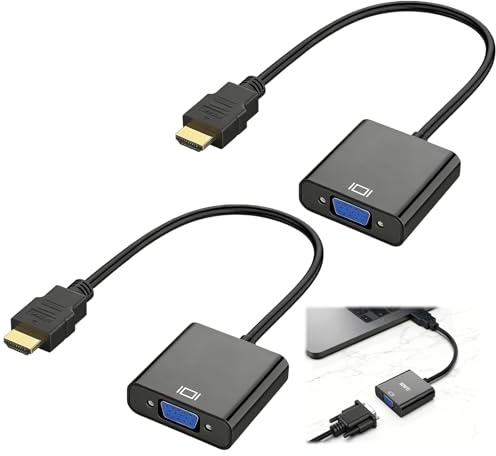 2 stycken HDMI till VGA-adapter, enkelriktad HDMI-kontakt till VGA-hona, omvandlare stöder Full HD 1080P kompatibel med bärbar dator, PC, bildskärm, projektor, HDTV, Xbox PS3, Raspberry Pi