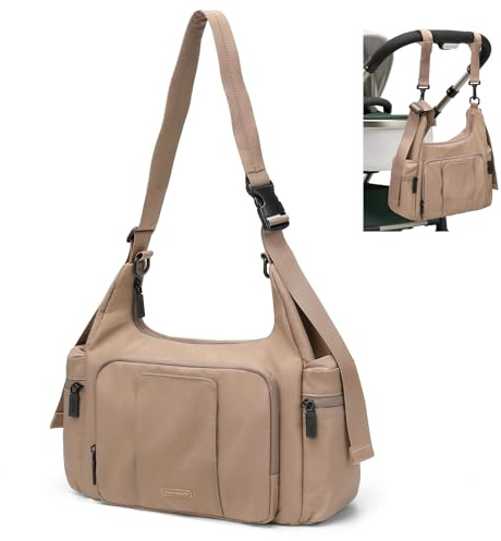 GOLF QUALITY Baby Wickeltasche,Groß 14L Windeltasche für Unterwegs Diaper Bag, Wickelunterlage Multifunktions Lässig Babytasche Reisewindeltasche für Mama und Papa, Champagnerbraun