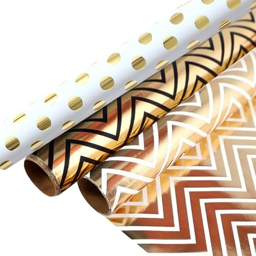 43cm x 3m 3Pack Gift Wrapping Paper Roll–Kraft Paper, Recyclable & Thick, Assorted Designs for Birthday, Christmas, Weddings & Parties–Ideal for Gifts, Crafts & Hampers