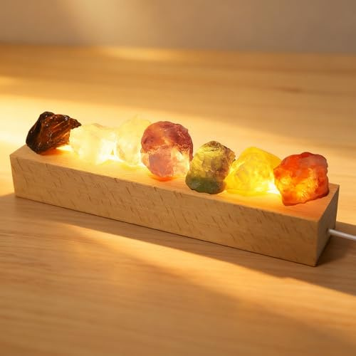 7 Sfera di Cristallo di Vetro Colorato con Lampada a LED, Sfere di Guarigione Chakr, Pietre di Cristallo di Quarzo per Meditazione, Lampada da Sale dell'Himalaya per Casa, Soggiorno, Decorazione