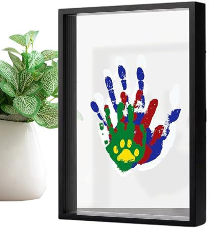 Familj handavtryckssats – 22,4 x 31 cm trä akryl byggnad, minnesram, rostfritt detalj | trä minnesskärm, akryltryckt bräda för nyfödda, föräldrar, gåvor, duschar, dekoration