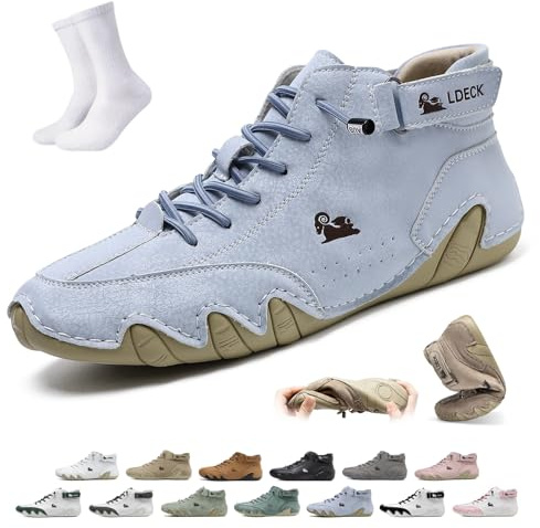 Stivaletti Chukka da Trekking Ortopedici in Pelle Artigianale Uomo Donna – Impermeabili e Traspiranti Vogldeck, Scarpe Barefoot con Supporto Caviglia, Antiscivolo Beck Shoes(Blu,39 EU)