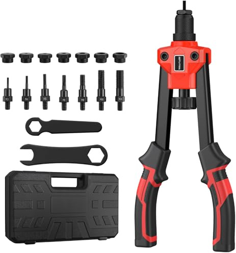 GETLITOOL Pince à Rivets Professionnelle Riveteuse Manuelle avec 7 PCS Mandrins M3 M4 M5 M6 M8 M10 M12，Pistolet à Riveter à Hôte Unique avec Étui de Transport pour Automobile,Meubles,Instruments