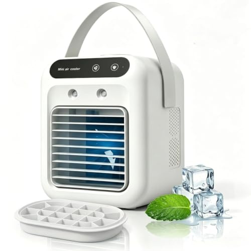 Enfriador De Aire Portátil Mini Aire Acondicionado con Depósito de Agua de 500ML Ventilador Aire Frio Ventilador Nebulizador para Habitación y Oficina