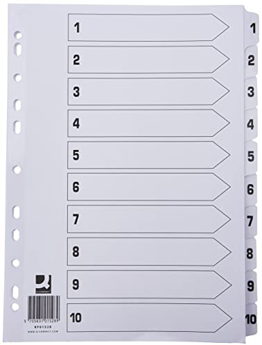 Q-Connect KF01528 A4 Index 1-10 Förstärkt Tabbad Multi Stansad Bräda – Vit/Klar