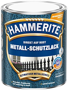 Hammerite Metallschutzlack Hammerschlag, 3in1 Rostschutzlack für Metall, wetterfest und stoßfest, für außen und innen, Schwarz, 250ml