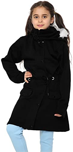 A2Z 4 Kids Parka Jacket Faux Fur Hooded Coat | Long Length Waist Fleece Lined Zip Front Outerwear